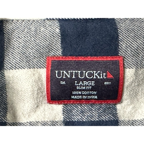 UNTUCKit, Men's Plaid‎ Long Sleeve Button Down, Navy, Size Large - Picture 6 of 10